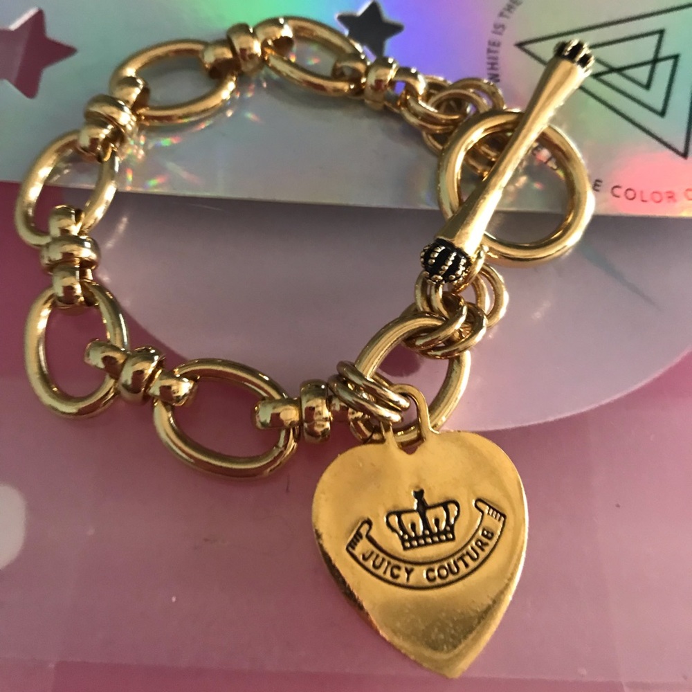 Gold juicy couture bracelet charm vintage y2k 90’s dog collar heart tag B31
